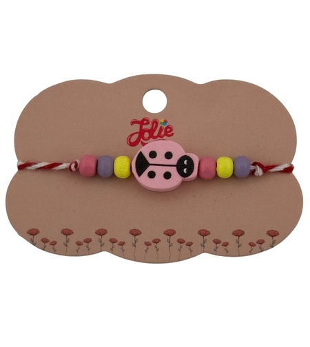 Martisor Bratara Multicolora pentru Copii, Jolie, din Lemn si Textil, Model Buburuza