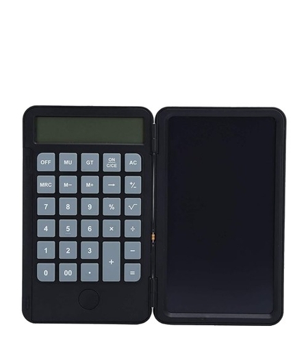 Calculator de Mana Reincarcabil cu Tabla de Scris, Flippy, Calculator Portabil, Ecran LCD, Afisaj cu 12 Cifre, Ecran de 15 cm, Culoare Negru