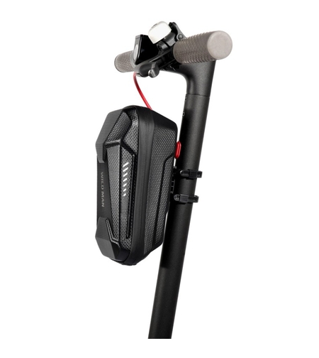 Borseta pentru bicicleta/trotineta Flippy, spatiu de depozitare, antisoc, waterproof, cu fermoar, 3L, material carbon si plastic dur, pentru trotineta electrica scuter, bicicleta, negru