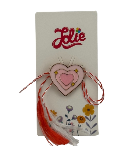 Martisor pentru copii, Jolie, Material Metal, Ambalaj Carton cu Design, Dimensiune Brosa Aproximativ 2x2 cm, Multicolor, Model Inima