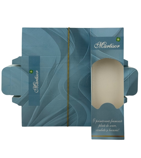 Set 100 Bucati Ambalaje de Carton pentru Martisoare, Flippy, Cutii Brosa, Model Primavara, Albastru