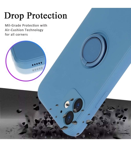 Husa protectie Vafy compatibila cu Apple iPhone 12 Mini Liquid Silicone Ring cu suport rotativ Albastru