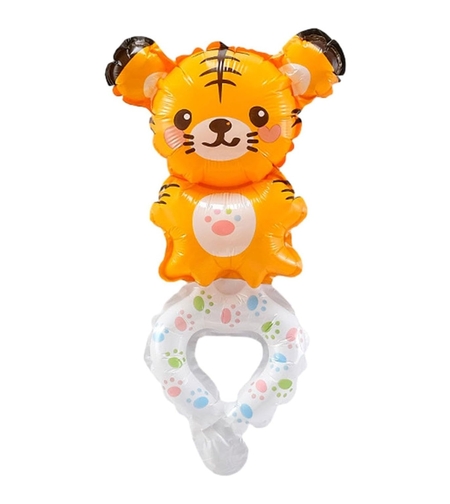 Balon din Folie Metalizata, Vafy, Figurine Animalute, Tip Bratara, Model Tigru, 17x34 cm, Ambalaj Individual, Pai Inclus, Umflare cu Aer sau Heliu, Maro