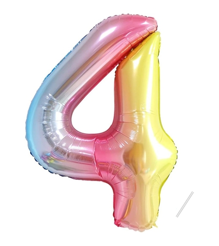 Balon din Folie Metalizata Gradient Flippy, Figurina Cifra, Tema Aniversare 100 cm, Ambalaj Individual, Pai inclus, Umflare cu Aer sau Heliu, Multicolor, Cifra 4