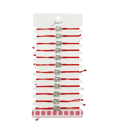 Martisor Bratara Impletita cu Pandantiv din Inox, Jolie, pentru Dama, Set 12 bucati, Snur Rosu Textil, Dimensiune Reglabila, Model Fluture