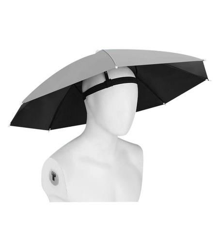 Umbrela de Cap, Flippy, Diametru 69 cm, Banda Elastica de Cap, Protectie UV/Ploaie, Gri