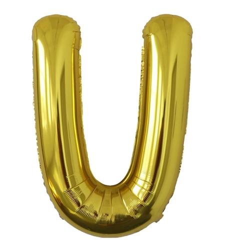 Balon Folie Metalizata Litera U, Flippy, 40 cm, Umflati cu Heliu sau Aer, Ambalaj Individual, Pai inclus, Auriu