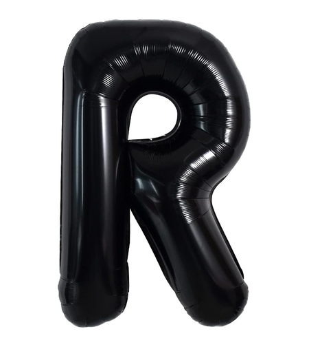 Balon Folie Metalizata Litera R, Flippy, 40 cm, Umflati cu Heliu sau Aer, Ambalaj Individual, Pai inclus, Negru