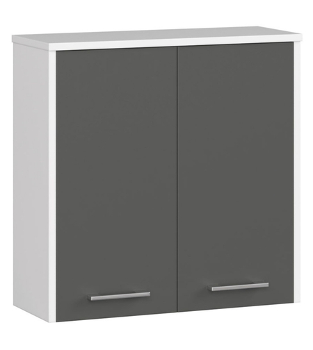 Dulap baie suspendat, cu 2 usi si 1 raft interior, PAL 16 mm, 60x23x60 cm, alb si gri