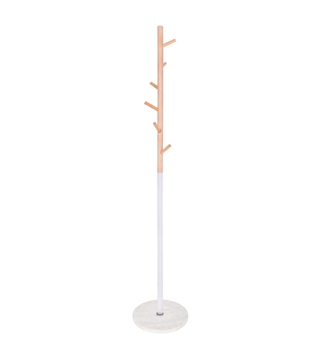Cuier tip pom din metal, baza marmura, 6 agatatoare, 172cm, alb si maro