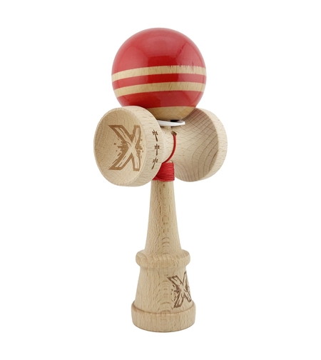 Kendama X Originala RAINBOW, Profesionala, Flippy, Cupe Mari KING SIZE V3, Super Sticky, Gaura in Baza, Rulment Metalic, din lemn 18 cm, Ata 62/65 cm, Rosu/Maro