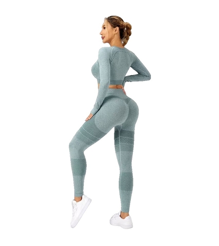 Costum Sport de Dama, Flippy, pentru Yoga, Talie Inalta, Top Scurt, Elastic, Verde Menta, Marime L
