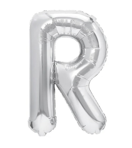 Balon Folie Metalizata Litera R, Flippy, 80 cm, Umflati cu Heliu sau Aer, Ambalaj Individual, Pai inclus, Argintiu