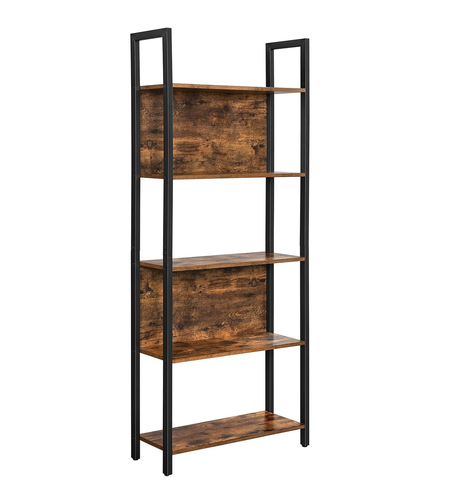 VASAGLE Biblioteca cu 5 rafturi de depozitare, cadru otel, stil industrial, 62x24x165cm, maro rustic si negru