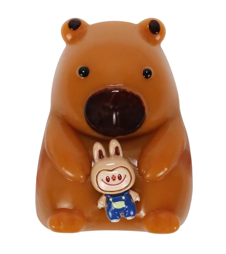 Jucarie Antistres Squishy, Flippy, cu Revenire Lenta, Squeeze Pinch Family, Model Urs, Ambalaj Transparent, 4.5 x 7.2 cm, Maro