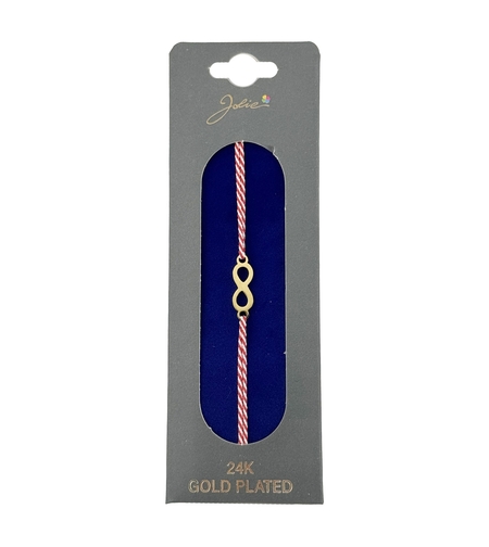 Bratara Placata cu Aur 24k, Jolie, Model INFINIT, Martisor Bratara, cu Snur Alb/Rosu, Auriu
