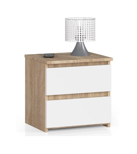 Noptiera cu 2 sertare, din PAL laminat, 40x35x40 cm, stejar sonoma si alb