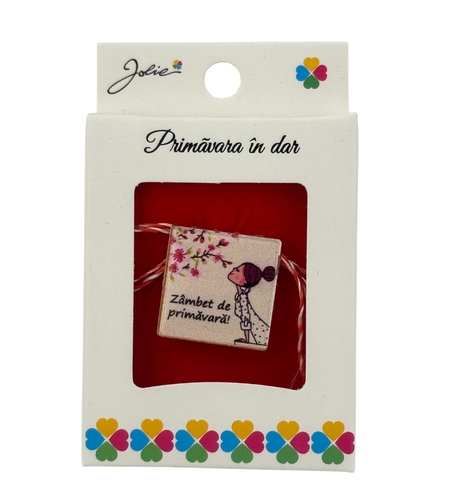 Martisor Brosa Mica in Cutie, Jolie, Design cu Mesaj, Dimensiune 2.5-3 cm, Material Metal, Model Primavara