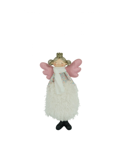 Ornament de Craciun ingeras, Flippy, alb, textil, 34 cm