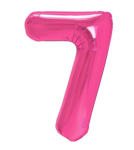 Balon din Folie Metalizata Flippy, Figurina Cifra, Tema Aniversare 40 cm, Ambalaj Individual, Pai inclus, Umflare cu Aer sau Heliu, Roz, Cifra 7