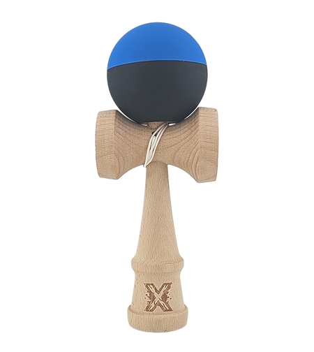 Kendama X Originala, Profesionala, Flippy, din Lemn, Rubber Grip, 18 cm, Albastru/Negru
