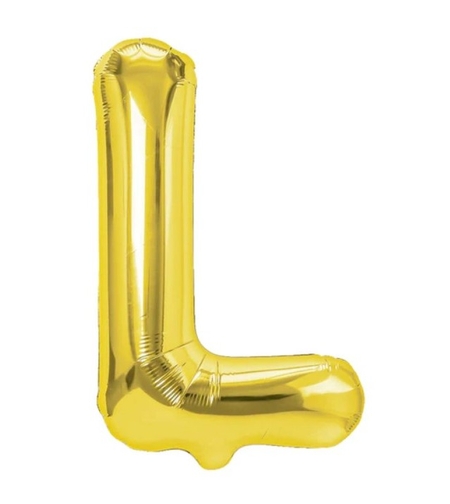 Balon Folie Metalizata Litera L, Flippy, 40 cm, Umflati cu Heliu sau Aer, Ambalaj Individual, Pai inclus, Auriu