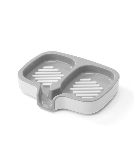 Savoniera Dubla, Flippy, Sistem de Scurgere a Apei, din ABS, 14.5 x 18 x 3 cm, Alb/Gri