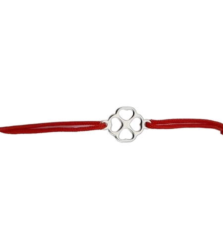 Martisor Bratara Argint 925, Jolie, Model Inimioare in Trifoi, Martisor de 1 Martie, cu Snur Rosu, Argintiu