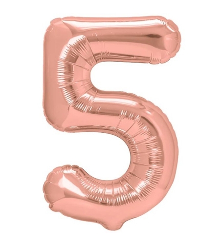 Balon din Folie Metalizata Flippy, Figurina Cifra, Tema Aniversare 100 cm, Ambalaj Individual, Pai inclus, Umflare cu Aer sau Heliu, Coral, Rose, Cifra 5