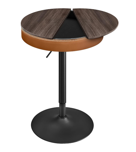 VASAGLE Masa de bar maro caramel, 59x59x(83-105) cm – inaltime reglabila, compartiment de depozitare