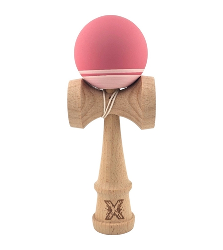 Kendama X Originala, Profesionala, Flippy, din Lemn, Rubber Grip, 18 cm, Roz/Alb