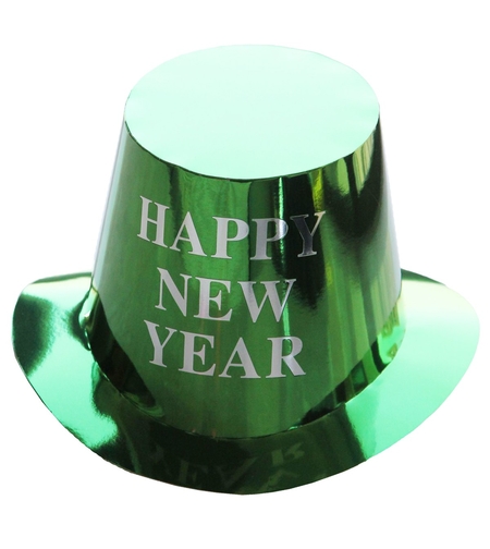 Palarie Happy New Year pentru Revelion, Flippy, Palarie Festiva de Anul Nou, Palarie Magica din Hartie, 29 x 25 x 15.5 cm, Colorata Sclipitor Verde