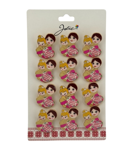 Set 12 Brose Martisor Primavara, Jolie, Model Femeie si Copil, cu Mesaj O Minune Pentru Bunica, Multicolor