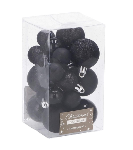 Set globuri de Craciun, 25 bucati, 3 modele, 2,5cm si 4cm, negru
