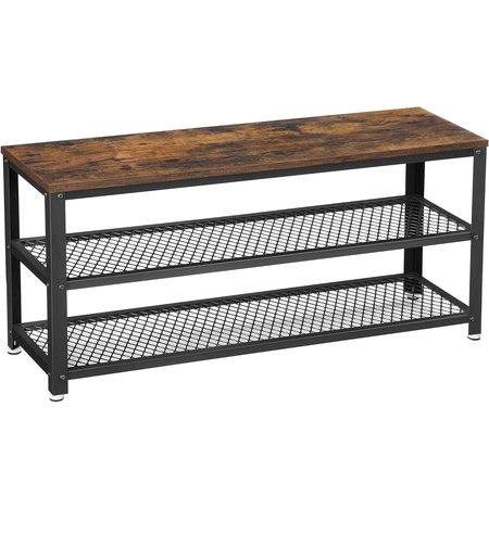 VASAGLE Raft pentru pantofi cu 2 polite, 100x30x45cm, otel, stil industrial, maro rustic si negru