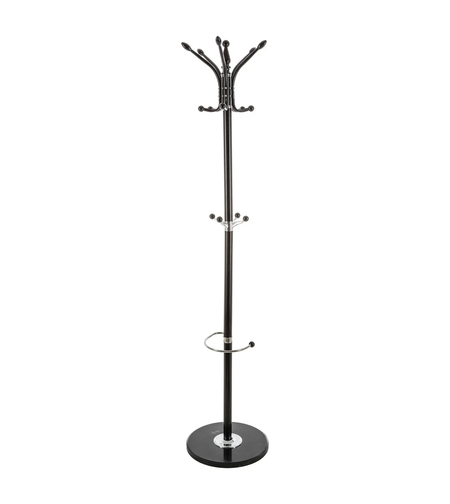 Cuier metalic 5Five cu 12 carlige si suport umbrele, otel si marmura, 182 cm, negru