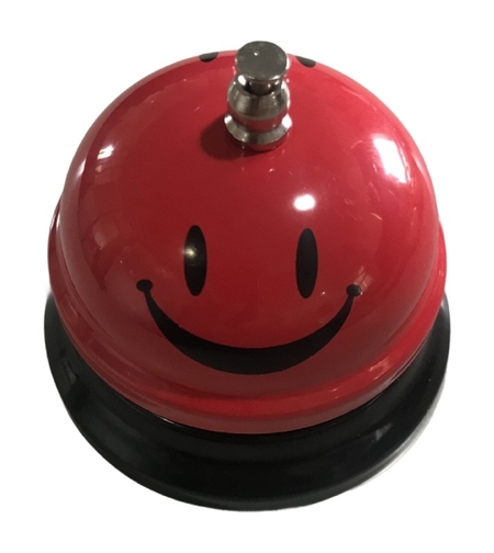 Clopotel Metalic Multifunctional, Flippy, Rosu cu Imprimeu Smiley Face, 7.5x7.5x6.5 cm, Receptie, Restaurant, Cafenele