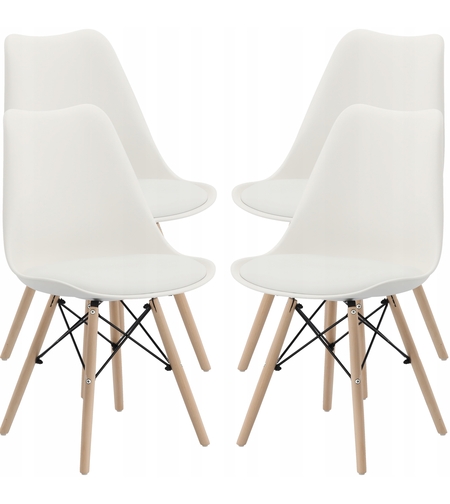 Set 4 scaune de bucatarie, design scandinav modern, sezut cu burete, alb