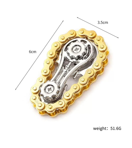 Jucarie Fidget Spinner Premium Anti Stres, Flippy, Giroscop din Aliaj, Jucarie din Metal de decompresie, forma Lant de Angrenaj de Bicicleta, 6 x 3.5 cm, Auriu