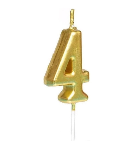 Lumanare de Tort, Flippy, Model Cifra 4, Party, 4.5 x 2.5 cm, din Parafina, Auriu