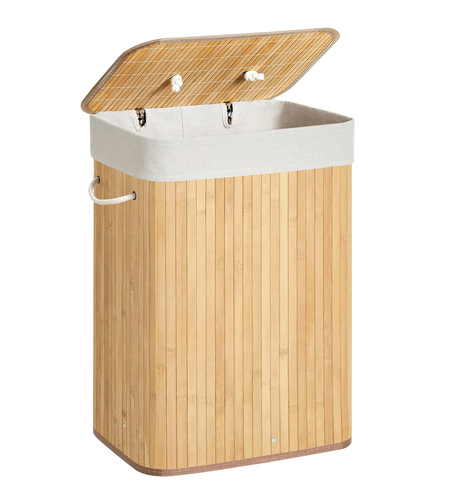 SONGMICS Cos de rufe din bambus, pliabil, cu captuseala detasabila lavabila, 72L, 40x30x60cm, natural