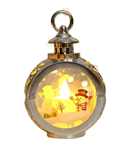 Decoratiune Craciun tip Felinare cu baterii, 13.5 x 9 cm,Lumanare cu geam si inscriptie om de zapada,lumina alb cald,baterii incluse, Argintiu