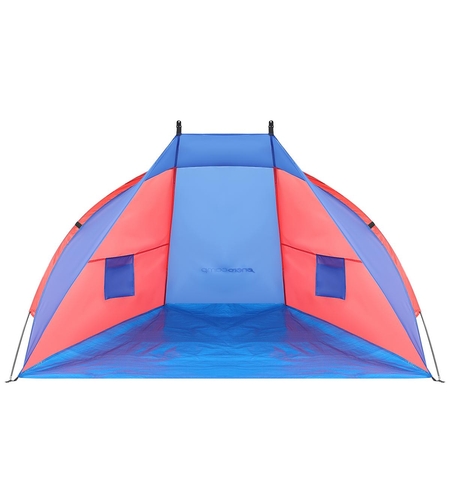 Cort plaja pentru 2 persoane, cu protectie UV si podea izolanta, 200x120x120 cm, albastru si roz