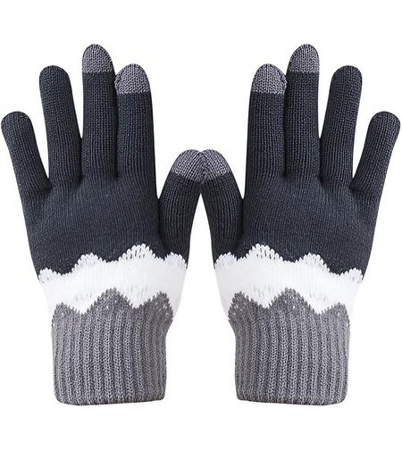 Manusi de Dama, Flippy, Model Ondulat, Functie Touchscreen (ecran tactil), Material Acril Tricotat, Manseta Elastica, Interior Catifelat, Marime Universala, Gri/Alb