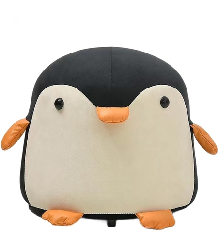 Taburet Pentru Copii, Flippy, Cadru din Lemn Masiv, 25 x 29 x 29 cm, Perna de Burete Elastica si Maner de Transport, in Forma de Pinguin, Negru