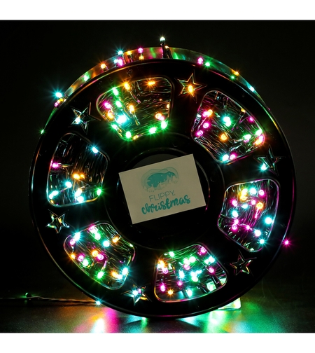 Instalatie Craciun liniara cu transformator, 100m, multicolor, 1000 LED-uri, fir negru, 8 jocuri de lumini, Vafy