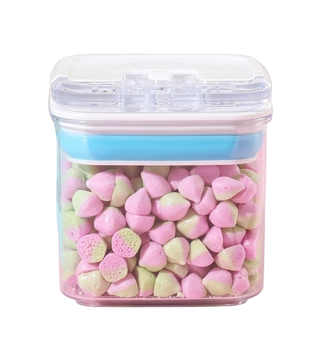 Cutie de Depozitare Alimente, Flippy, Cutie de tip Container pentru Bucatarie, Cutie pentru Condimente, din PET ABS Silicon, 10 x 10 x 10.5 cm, 250 g, 0.5L Transparenta