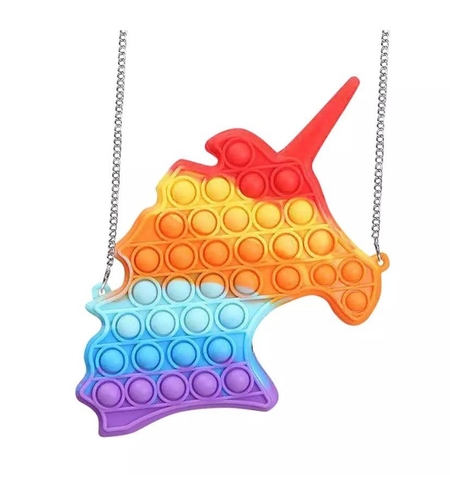 Jucarie antistres din silicon, Flippy, Geanta Pop It, Unicorn, Multicolor