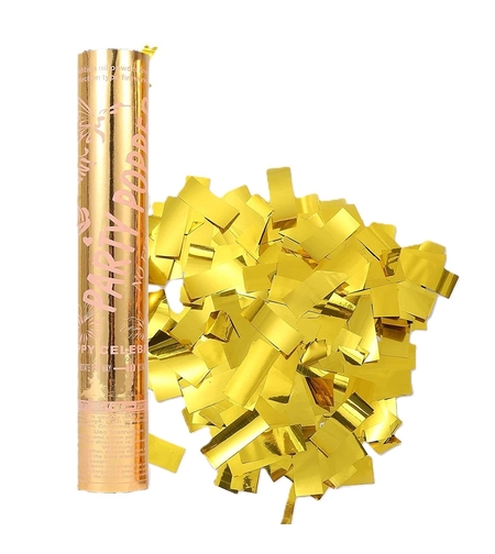 Tub de Confetti, Flippy, Party Popper, 30x5 cm, Confetii Lucioase Rezistente la Foc, Eliberare prin Rasucire, Auriu