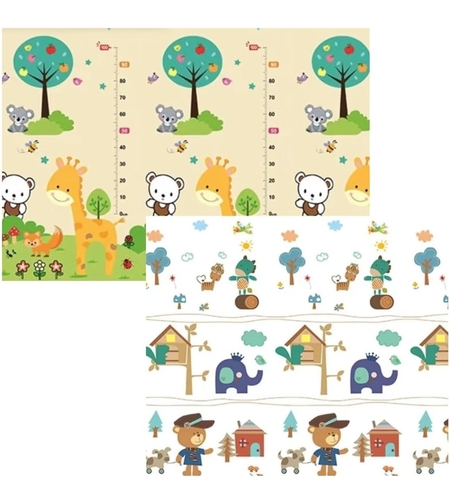 Covoras pentru Copii, Flippy, cu 2 Fete, Model ZOO/Ursulet, din XPE+PE, Impermeabil, Antiderapant, Protectie Termica, +3 Luni, Pliabil, 180 x 200 x 1.5 cm, Multicolor